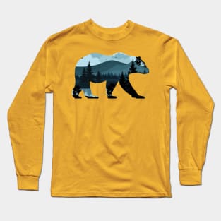 Bear In Mountain Forest Lake Retro Vintage Outdoor Nature Adventure Long Sleeve T-Shirt